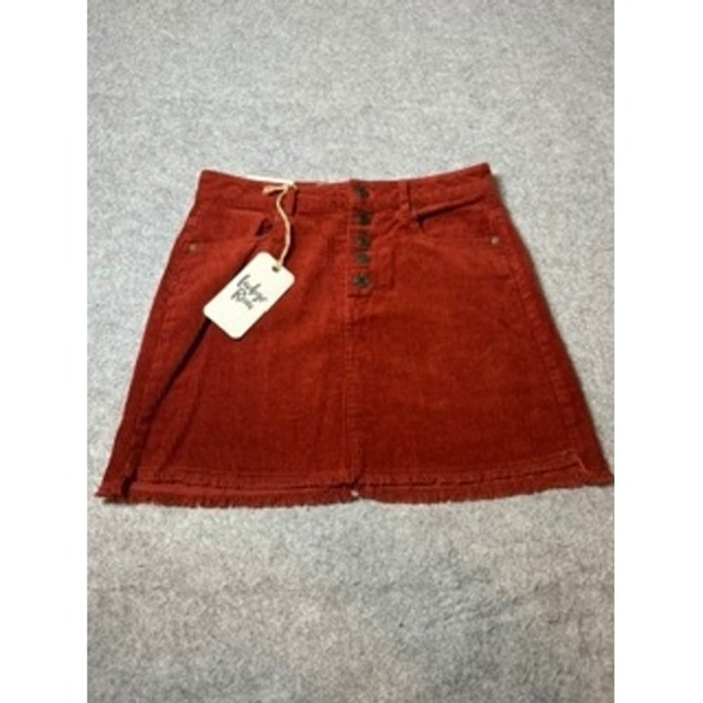 Indigo Rein Rust Orange Corduroy Button Fly Mini Skirt Frayed Hem Sz 1 Preppy